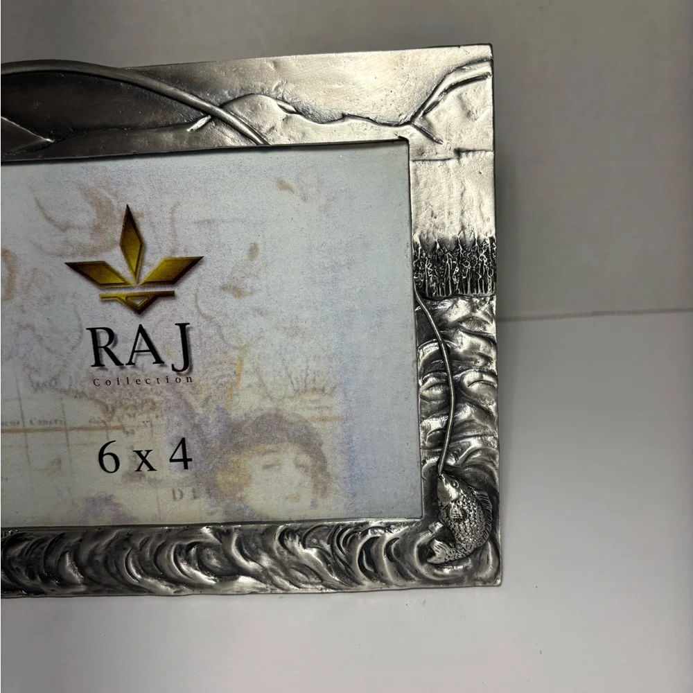 RAJ Fishing Themed Picture Photo Frame Metal Heavy Raised Fisherman Pole Fish